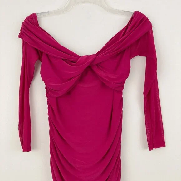 NWT Club L London Neva Hot Pink Bardot Twist Maternity Midi Dress Size US 4 NWT Club L London Neva Hot Pink Bardot Twist Maternity Midi Dress Size US 4